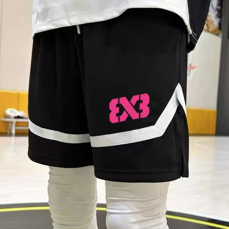 SLLAMBELL co branded 3 × 3 men's American basketball sport quick drying shorts, contrasting colors, not over the knee five quarter shorts, healthy