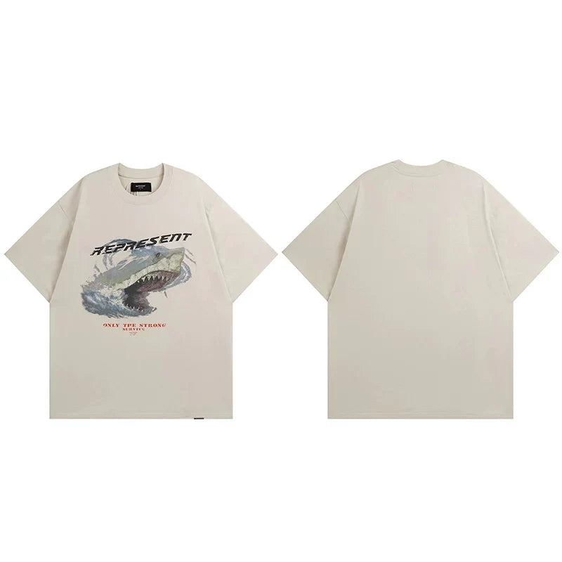 Represent "Only The Strong" Shark Graphic T-Shirt - Off-White