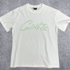 Mint Green Accent Star-Logo Graphic Tee - White & Green Streetwear T-Shirt