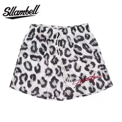 SLLAMBELL new animal leopard print shorts men's sports pants basketball American mesh quarter pants loose and trendy