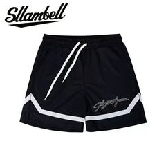 SLLAMBELL Men's American Basketball Speed Dry Shorts, Color blocked Weaving Belt, Over the Knee Pentagram Pants, Fitness