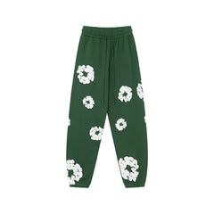 Denim Tears Cotton Wreath Graphic Sweatpants - Forest Green / Relaxed Streetwear Fit