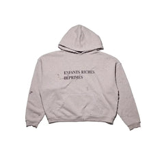 Enfants Riches Déprimés Distressed Text Logo Hoodie - Light Grey