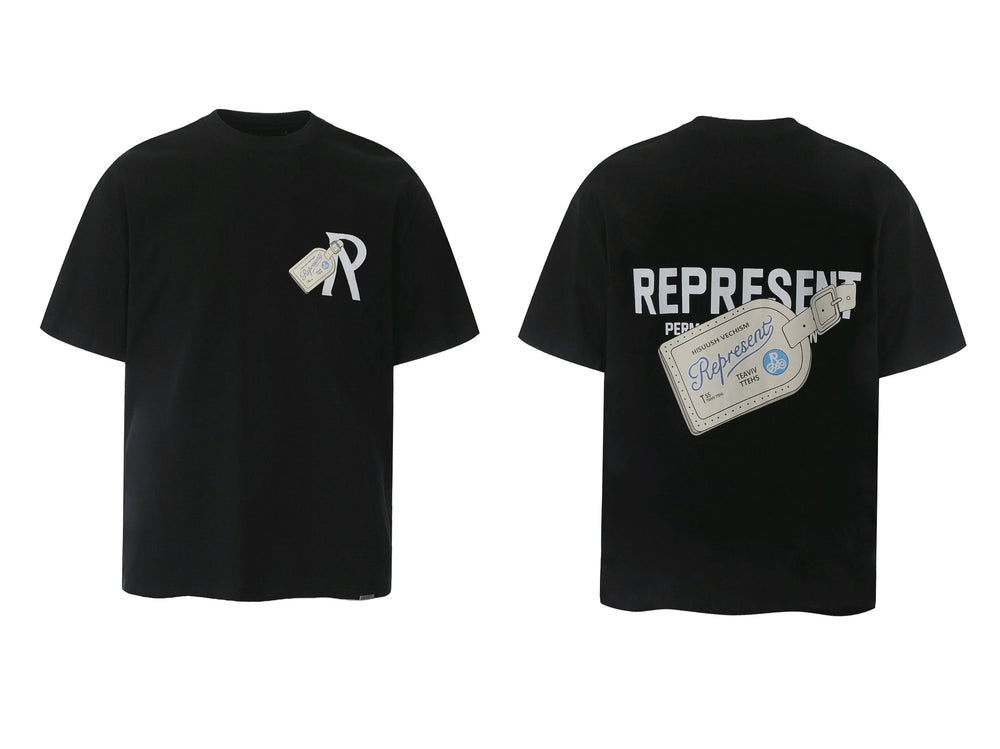 Represent Luggage Tag & "R" Graphic T-Shirt - Black