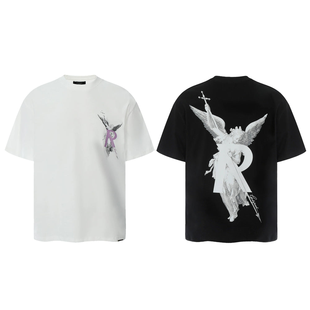 Representative character angel letter short sleeved American niche trendy brand high street summer pure cotton loose fitting men's and women's T-shirt