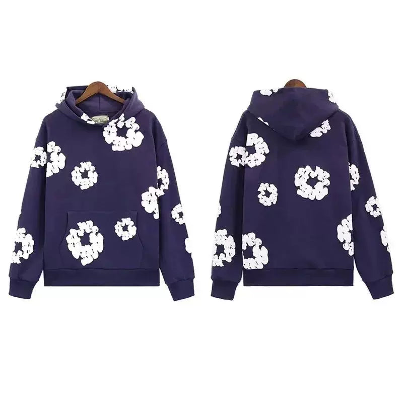 "Denim Tears" Purple Floral Pattern Full-Zip Hoodie