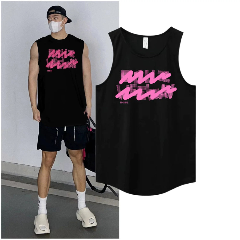 New Ins trendy brand summer ice silk cool sensation quick drying mesh breathable versatile men's and women's sleeveless camisole trendy