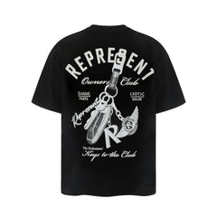 Representative car keychain letter short sleeved American niche trendy brand high street summer pure cotton loose fitting men's and women's T-shirt