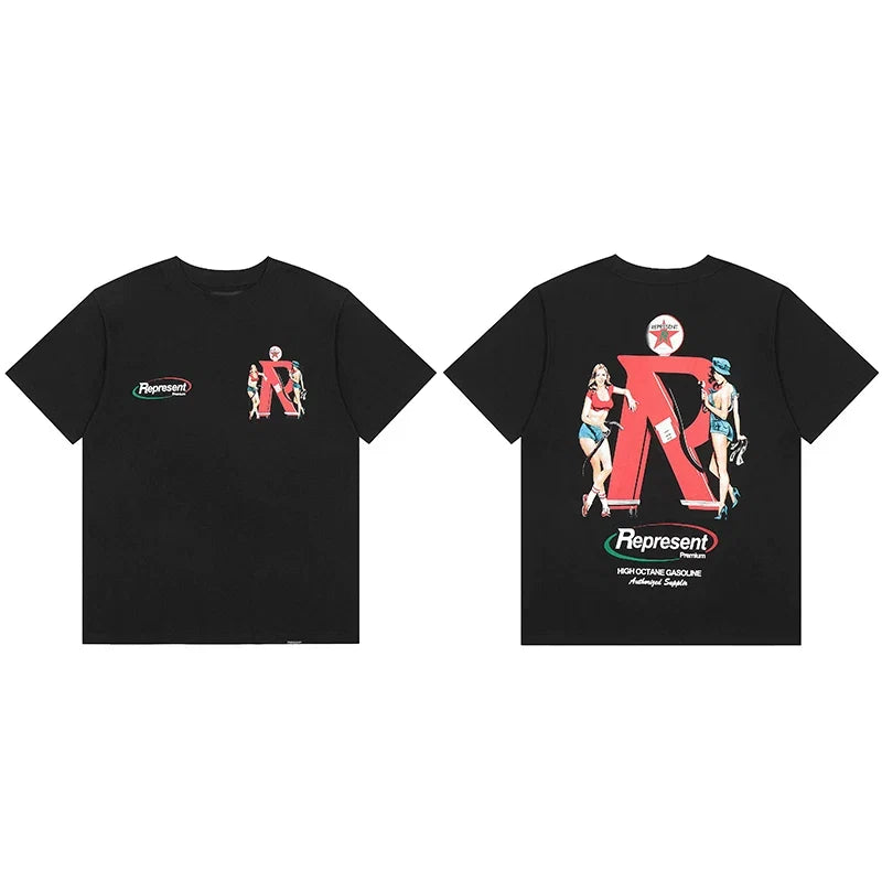 Represent "Premium Gasoline" Pin-Up Girl Graphic T-Shirt - Black