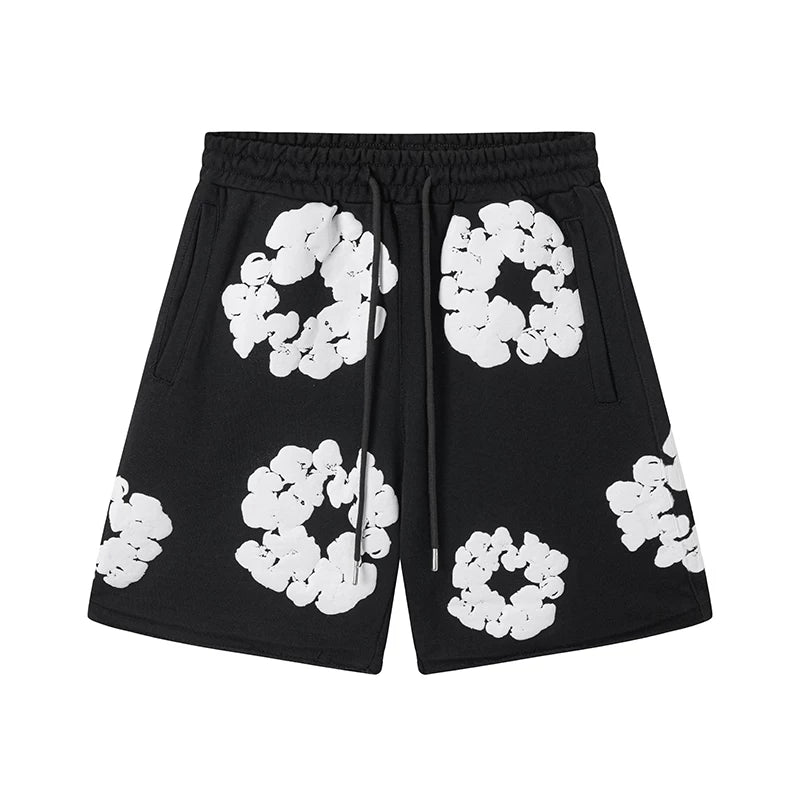 Denim Tears Cotton Wreath Graphic Shorts - Black / Relaxed Streetwear Fit