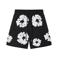 Denim Tears Cotton Wreath Graphic Shorts - Black / Relaxed Streetwear Fit