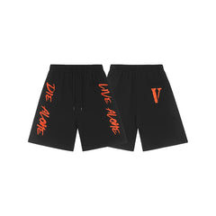 Vlone "Die Alone" Graphic Sweatshorts - Black/Orange