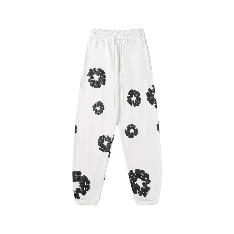 Denim Tears Cotton Wreath Graphic Sweatpants - White/Black / Relaxed Streetwear Fit
