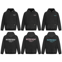 REPRESENT Slogan Letter American Washed Outdated Hoodie Trendy Brand Hip Hop Loose Casual Couple Style