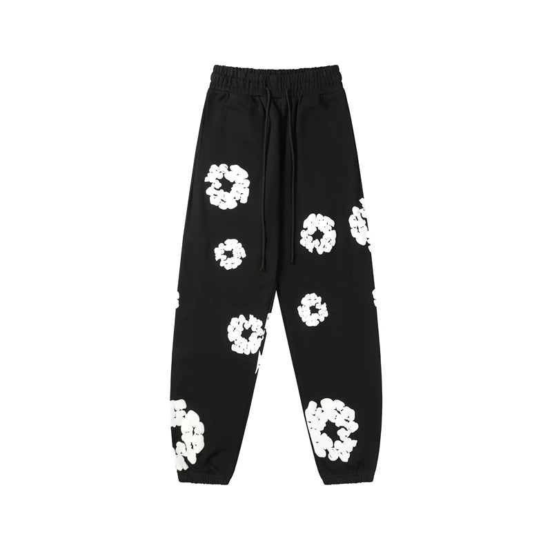 Denim Tears Cotton Wreath Graphic Sweatpants - Black / Relaxed Streetwear Fit