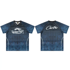 Corteiz Gradient Athletic Jersey T-Shirt - Dark Navy/Black