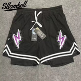 American style new trendy high street basketball lightning print men's summer vacation two shorts loose training sports pants