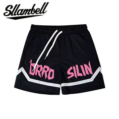 SLLAMBELL American style new trendy high street basketball letter printed men's off-season shorts loose sports pants