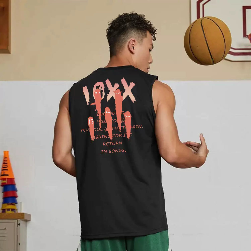 Fun letter printed fitness vest for men and women, summer loose sleeveless T-shirt, sports training clothes, running speed drying