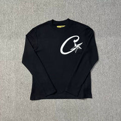 Corteiz C-Star Logo Long Sleeve Thermal Tee - Black