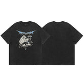 Representative Skeleton Reaper Short Sleeve American High Street Washed Outdated Casual Summer Cotton Loose Men's and Women's T-shirts