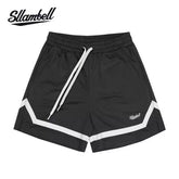 SLLAMBELL Men's American Basketball Speed Dry Shorts, Color blocked Weaving Belt, Over the Knee Pentagram Pants, Fitness