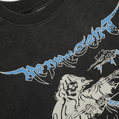 Representative Skeleton Reaper Short Sleeve American High Street Washed Outdated Casual Summer Cotton Loose Men's and Women's T-shirts