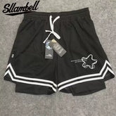 New American style trendy high street basketball with simple print for men's summer vacation, two shorts, loose training sports pants
