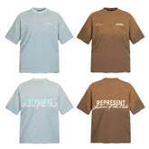 Representative letter washed spray horse chestnut craft short sleeved American niche trendy brand high street cotton loose fitting men's and women's T-shirt