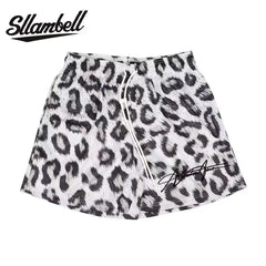 SLLAMBELL new animal leopard print shorts men's sports pants basketball American mesh quarter pants loose and trendy
