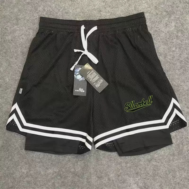 New American style trendy high street basketball letter printed men's summer vacation two shorts loose training sports pants