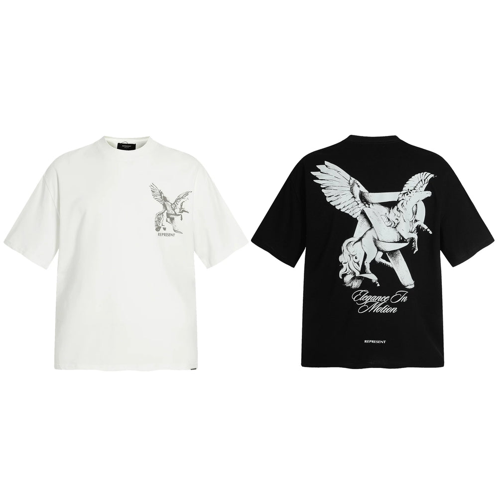 Representative Sketch Pegasus Letter Short Sleeve American Niche Trendy Brand High Street Summer Cotton Loose Men's and Women's T-shirt