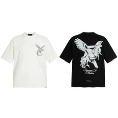 Representative Sketch Pegasus Letter Short Sleeve American Niche Trendy Brand High Street Summer Cotton Loose Men's and Women's T-shirt