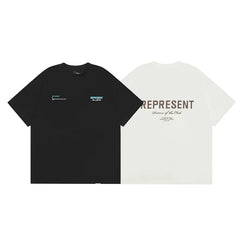 Representative Blue Slogan Letter Short Sleeve American High Street Casual Summer Cotton Loose Trendy Brand Couple T-shirt