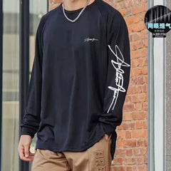 SLLAMBELL basketball quick drying long sleeved mesh sports t-shirt men's American English hip-hop street shooting suit patchwork