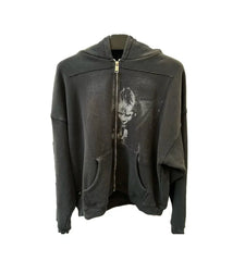 Enfants Riches Déprimés Central Figure Silhouette Zip-Up Hoodie - Washed Black
