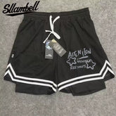 New American trendy high street basketball star print men's summer vacation two shorts loose training sports pants