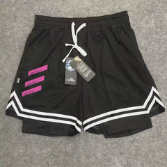 New American style trendy high street basketball three bar printed men's fake two piece shorts loose training sports pants summer