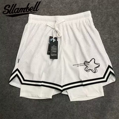 New American style trendy high street basketball with simple print for men's summer vacation, two shorts, loose training sports pants