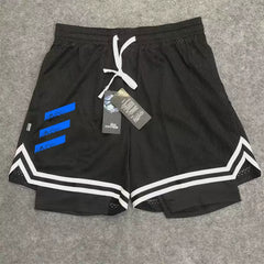 New American style trendy high street basketball three bar printed men's fake two piece shorts loose training sports pants summer