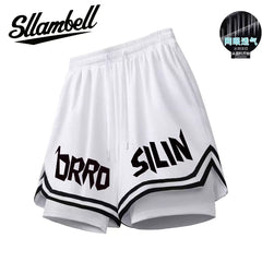 American basketball shorts lined with fake two pieces of three-point ice silk, quick drying that can't reach the knee, running, fitness training, sports, men's summer