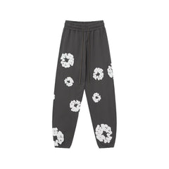 "Denim Tears" Charcoal Grey Floral Pattern Oversized Sweatpants