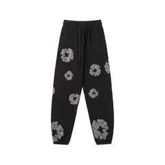 "Denim Tears" Black & Grey Floral Pattern Oversized Sweatpants