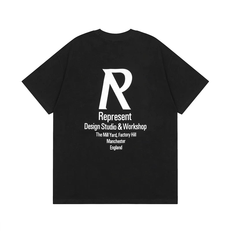 Representative slogan R letter MAN short sleeved American high street casual summer pure cotton loose trendy brand couple T-shirt