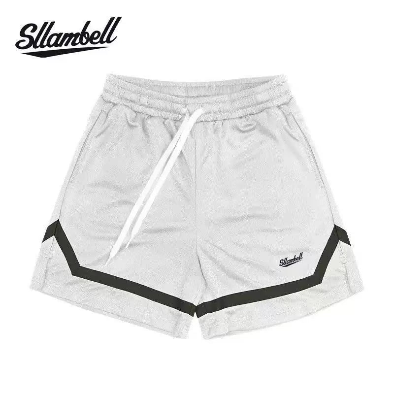 SLLAMBELL Men's American Basketball Speed Dry Shorts, Color blocked Weaving Belt, Over the Knee Pentagram Pants, Fitness