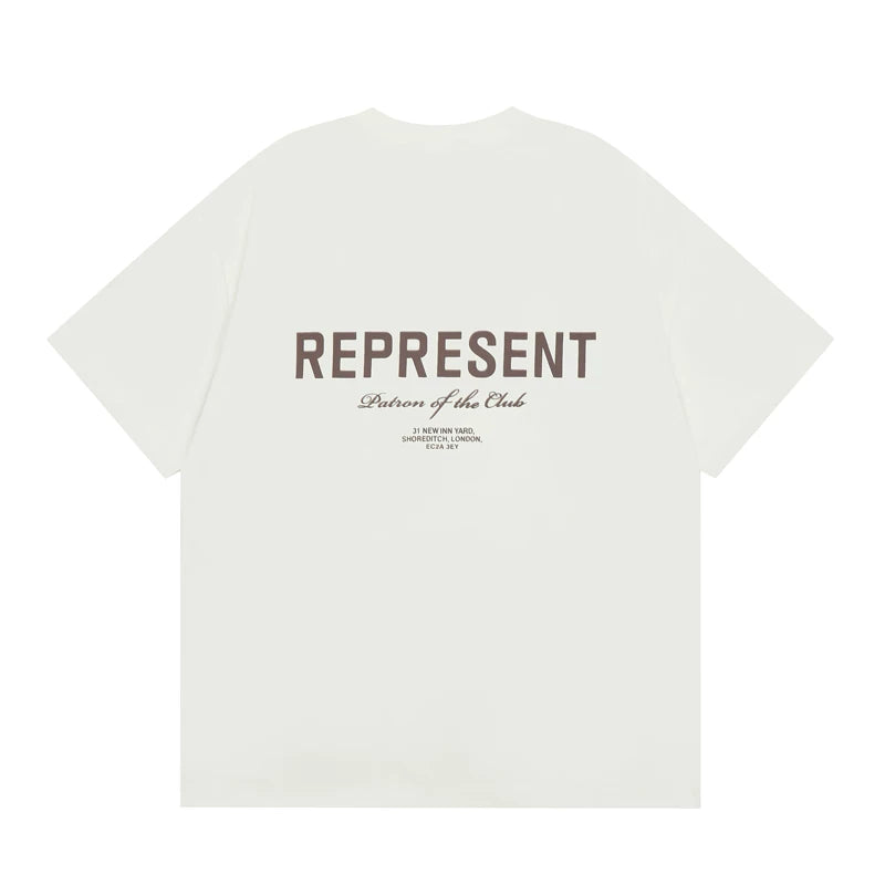 Representative Blue Slogan Letter Short Sleeve American High Street Casual Summer Cotton Loose Trendy Brand Couple T-shirt