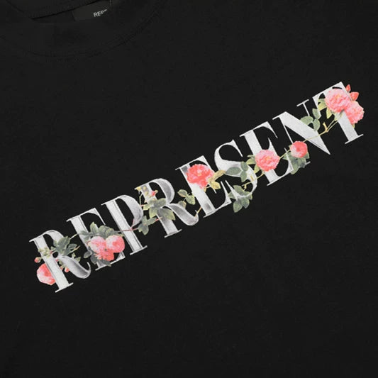 Representative floral R letter short sleeved American high street casual summer cotton loose fitting couple T-shirt trend