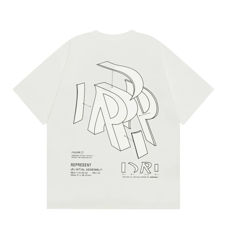 Representative three-dimensional letter R short sleeved American fashion brand high street casual summer pure cotton loose fitting men's and women's T-shirt