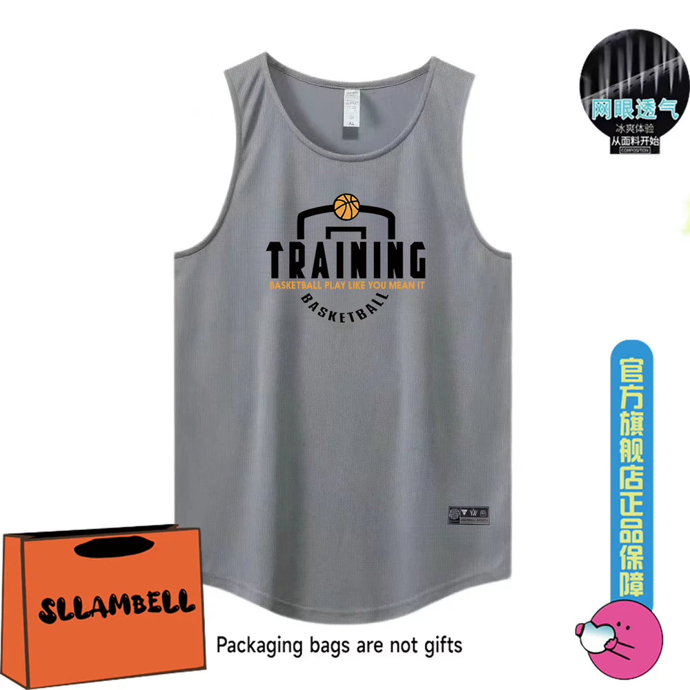 New quick drying vest for men in summer, breathable, sweat absorbing, casual ice silk sleeveless T-shirt, fitness pitching suit, letter camisole