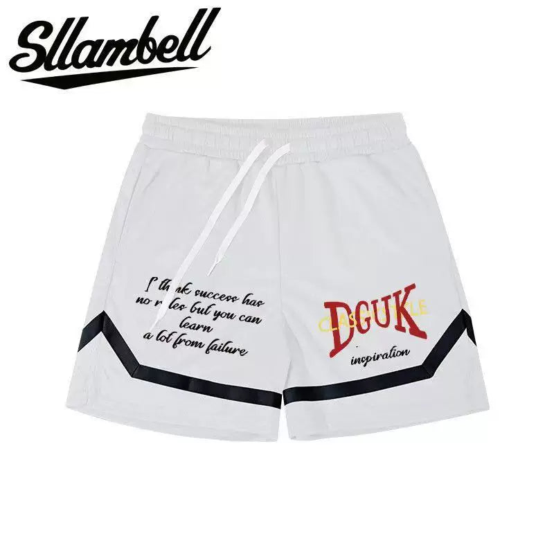 SLLAMBELL co branded ins men's American basketball sport quick drying shorts with contrasting colors, knee length five quarter shorts for fitness